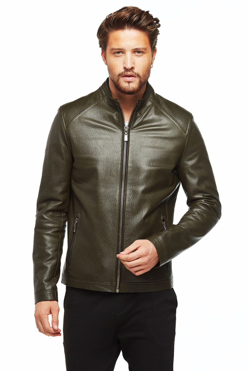 Argen New Zeland Olive Green Leather Jacket