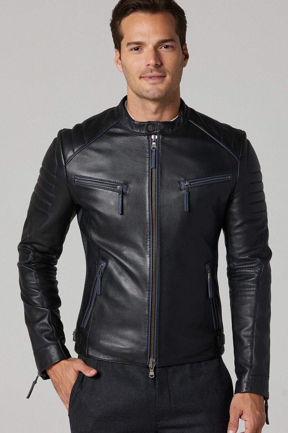 Dazzling Black Mens Sport Leather Jacket