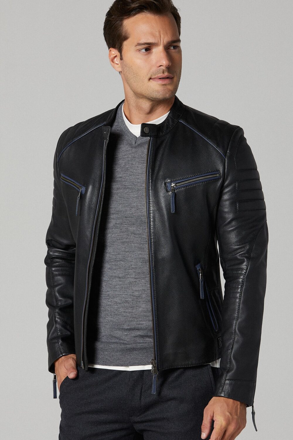 Dazzling Black Mens Sport Leather Jacket